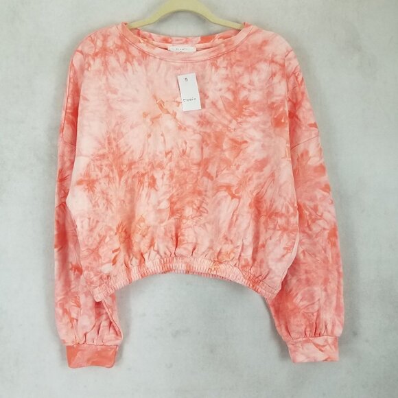 NEW Elodie Nordstom L Cropped Tie Dye Sweatshirt Pullover Sweater Pink - Picture 1 of 9